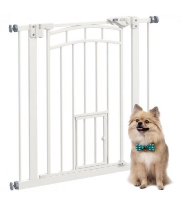 PawHut Pressure Fit, Safety Gate Dog Gate w/ Small Cat Door Opening, 74-80cm