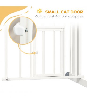 PawHut Pressure Fit, Safety Gate Dog Gate w/ Small Cat Door Opening, 74-80cm