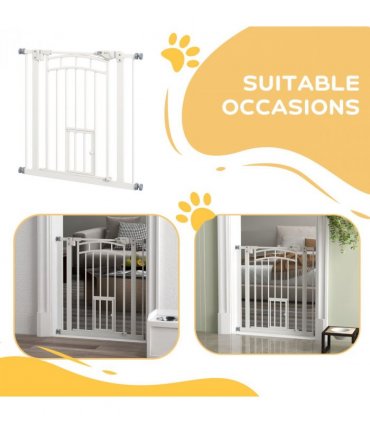 PawHut Pressure Fit, Safety Gate Dog Gate w/ Small Cat Door Opening, 74-80cm