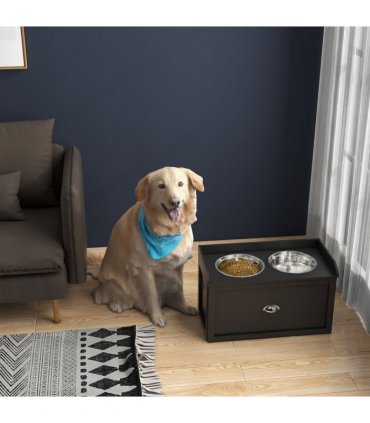 PawHut Stainless Steel Raised Dog Bowl w/ 21L Storage Drawer, for Large Dogs