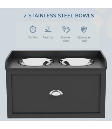 PawHut Stainless Steel Raised Dog Bowl w/ 21L Storage Drawer, for Large Dogs