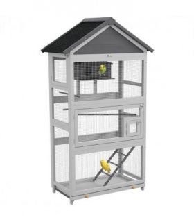 PawHut Bird Cage w/ Stands for Finches, Parakeets, Small Birds - Grey