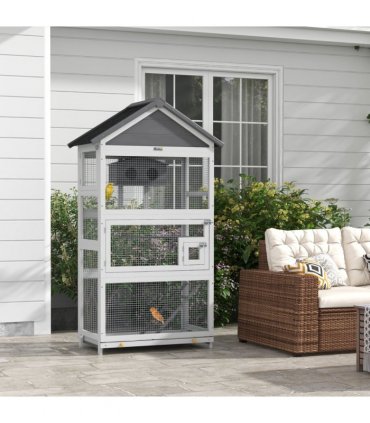 PawHut Bird Cage w/ Stands for Finches, Parakeets, Small Birds - Grey