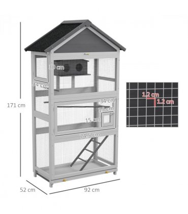 PawHut Bird Cage w/ Stands for Finches, Parakeets, Small Birds - Grey
