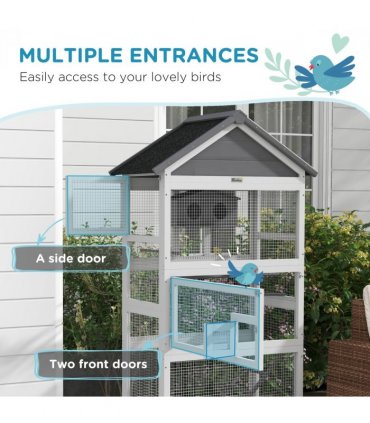 PawHut Bird Cage w/ Stands for Finches, Parakeets, Small Birds - Grey