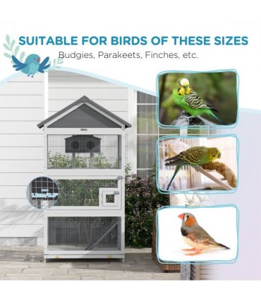 PawHut Bird Cage w/ Stands for Finches, Parakeets, Small Birds - Grey
