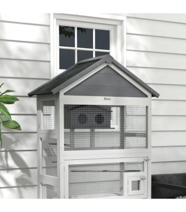 PawHut Bird Cage w/ Stands for Finches, Parakeets, Small Birds - Grey