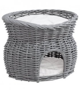 Cat Condo Willow Grey 56L x 37W x 40H cm 2-Tier Elevated Pet Cushion Bed Basket
