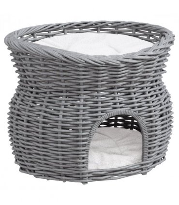 Cat Condo Willow Grey 56L x 37W x 40H cm 2-Tier Elevated Pet Cushion Bed Basket