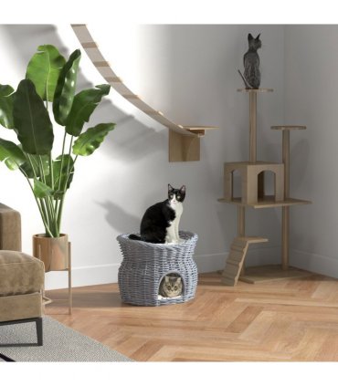 Cat Condo Willow Grey 56L x 37W x 40H cm 2-Tier Elevated Pet Cushion Bed Basket