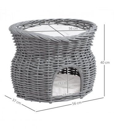 Cat Condo Willow Grey 56L x 37W x 40H cm 2-Tier Elevated Pet Cushion Bed Basket