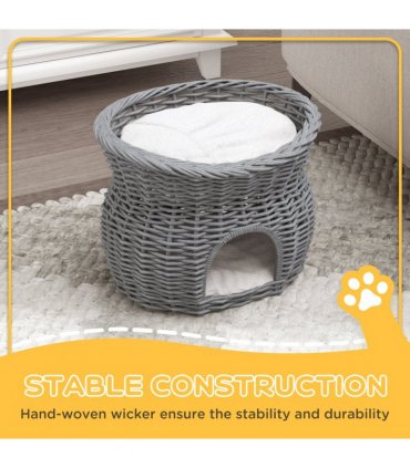 Cat Condo Willow Grey 56L x 37W x 40H cm 2-Tier Elevated Pet Cushion Bed Basket