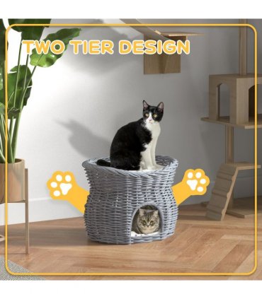 Cat Condo Willow Grey 56L x 37W x 40H cm 2-Tier Elevated Pet Cushion Bed Basket