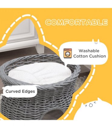 Cat Condo Willow Grey 56L x 37W x 40H cm 2-Tier Elevated Pet Cushion Bed Basket