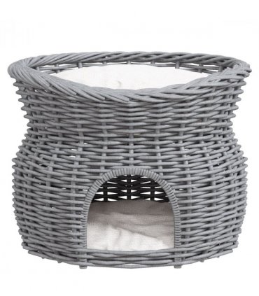 Cat Condo Willow Grey 56L x 37W x 40H cm 2-Tier Elevated Pet Cushion Bed Basket