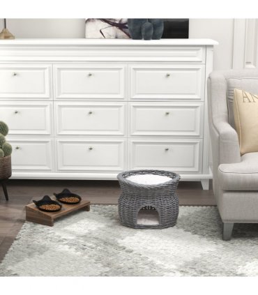 Cat Condo Willow Grey 56L x 37W x 40H cm 2-Tier Elevated Pet Cushion Bed Basket