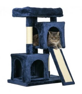 Cat Rest & Play Activity Tree Navy Blue Plush Sisal 83H x 59L x 39Wcm
