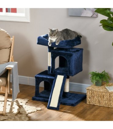Cat Rest & Play Activity Tree Navy Blue Plush Sisal 83H x 59L x 39Wcm
