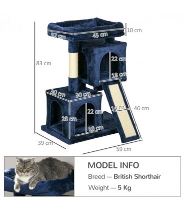 Cat Rest & Play Activity Tree Navy Blue Plush Sisal 83H x 59L x 39Wcm