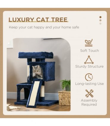 Cat Rest & Play Activity Tree Navy Blue Plush Sisal 83H x 59L x 39Wcm