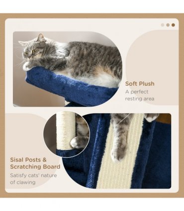 Cat Rest & Play Activity Tree Navy Blue Plush Sisal 83H x 59L x 39Wcm