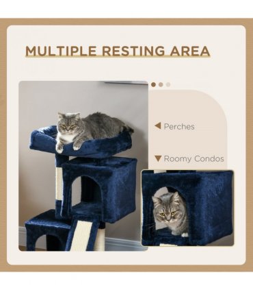 Cat Rest & Play Activity Tree Navy Blue Plush Sisal 83H x 59L x 39Wcm
