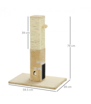PawHut Cat Scratching Post Scratcher Climber w/ Carpet Base Hanging Toy - Beige