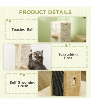 PawHut Cat Scratching Post Scratcher Climber w/ Carpet Base Hanging Toy - Beige