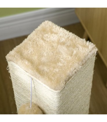 PawHut Cat Scratching Post Scratcher Climber w/ Carpet Base Hanging Toy - Beige