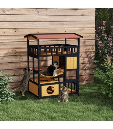 PawHut Outdoor Cat House w/ Suspension Bridge, Houses, Balcony