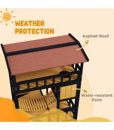 PawHut Outdoor Cat House w/ Suspension Bridge, Houses, Balcony