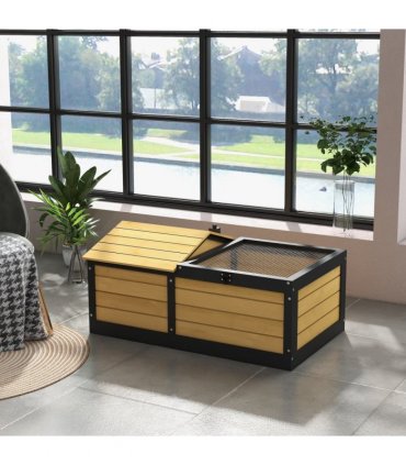 PawHut Wooden Tortoise House, Small Pet Reptile with Hide Shelter Den and Run