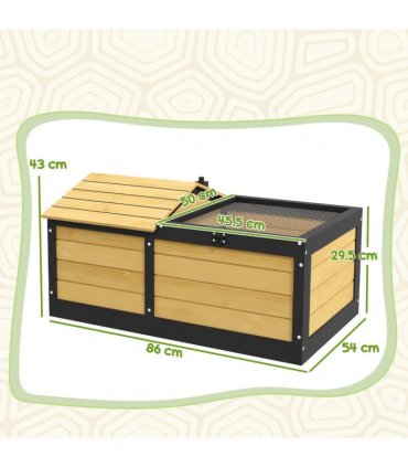 PawHut Wooden Tortoise House, Small Pet Reptile with Hide Shelter Den and Run