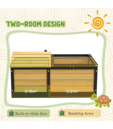 PawHut Wooden Tortoise House, Small Pet Reptile with Hide Shelter Den and Run