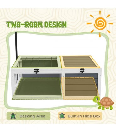 PawHut Tortoise House, Wooden Tortoise Table w/ Adjustable Lamp Holder - Grey