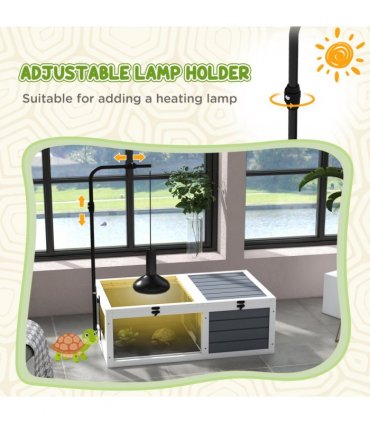 PawHut Tortoise House, Wooden Tortoise Table w/ Adjustable Lamp Holder - Grey