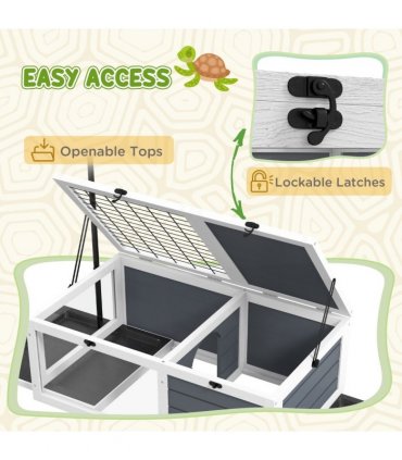 PawHut Tortoise House, Wooden Tortoise Table w/ Adjustable Lamp Holder - Grey