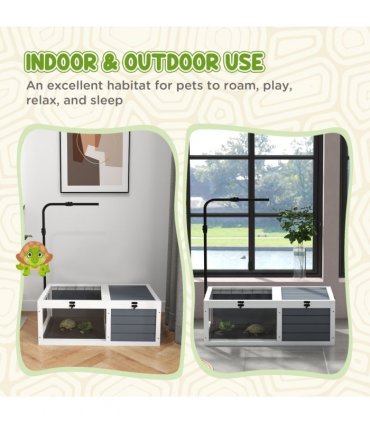 PawHut Tortoise House, Wooden Tortoise Table w/ Adjustable Lamp Holder - Grey