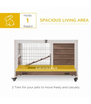 Indoor Rabbit Hutch Brown Fir Wood 90L x53W x59Hcm 2-Floor Guinea Pigs Cage