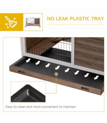 Indoor Rabbit Hutch Brown Fir Wood 90L x53W x59Hcm 2-Floor Guinea Pigs Cage