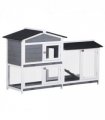 PawHut 2-Tier Wooden Rabbit Hutch Guinea Pig House Pet Cage Outdoor w/ Tray Ramp