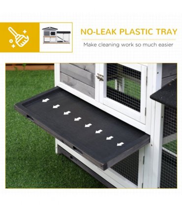 PawHut 2-Tier Wooden Rabbit Hutch Guinea Pig House Pet Cage Outdoor w/ Tray Ramp