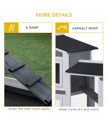 PawHut 2-Tier Wooden Rabbit Hutch Guinea Pig House Pet Cage Outdoor w/ Tray Ramp