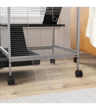 PawHut Rolling Small Animal Cage for Chinchillas Ferrets Kittens W/ Ramp Grey