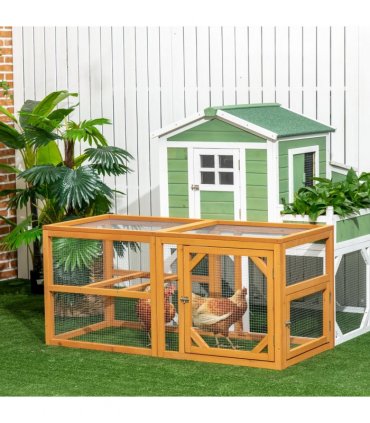 PawHut Wooden Chicken Coop w/ Perches, Doors, for 2-4 Chickens