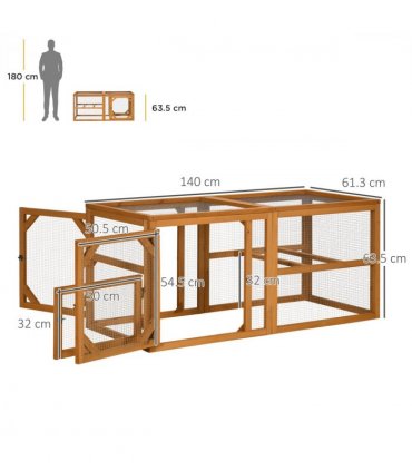 PawHut Wooden Chicken Coop w/ Perches, Doors, for 2-4 Chickens