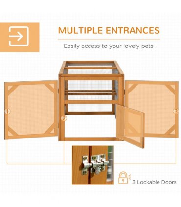 PawHut Wooden Chicken Coop w/ Perches, Doors, for 2-4 Chickens
