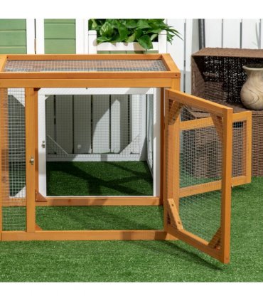 PawHut Wooden Chicken Coop w/ Perches, Doors, for 2-4 Chickens