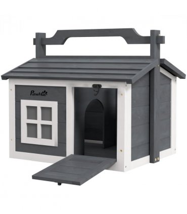 Rabbit Hutch Light Grey Fir Wood 61L x49.5W x53.5Hcm Two Rooms Openable Roof