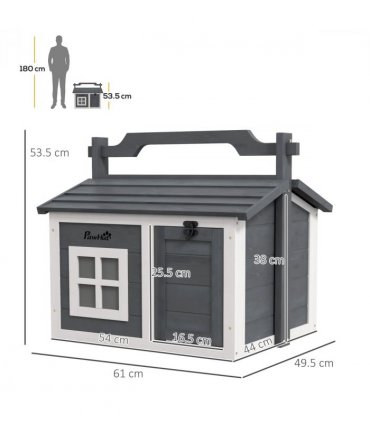Rabbit Hutch Light Grey Fir Wood 61L x49.5W x53.5Hcm Two Rooms Openable Roof